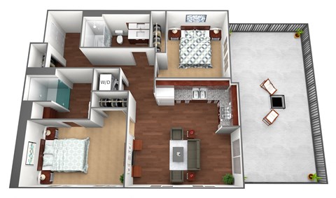 Floor plan for 2 beds, 2 baths, 809 sqft